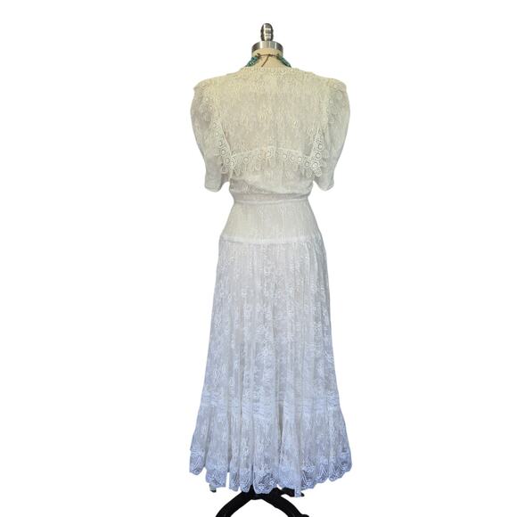 Gunne Sax White Lace Midi Dress Size 4 Vintage 80s Edwardian Romantic Wedding - Picture 12 of 12